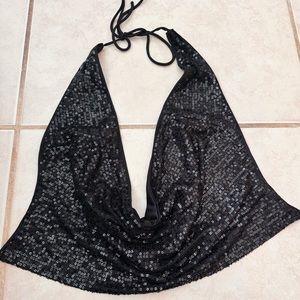 Le Lis Black Sequin Crop Top